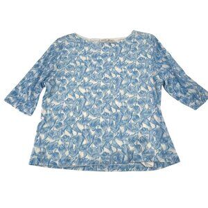 Izod Womens Blue & White Floral Tulip Print 3/4 Sleeve Blouse Nylon XL